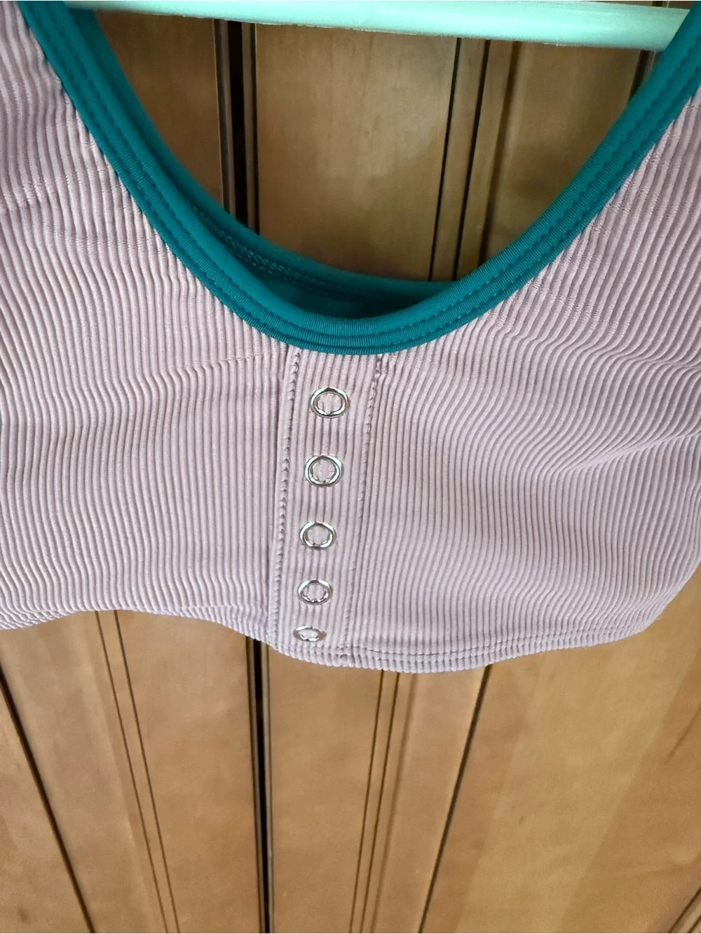 Tiger Friday CXL bra - Ribbed Tank Crop Top in Mauve with Teal Trim